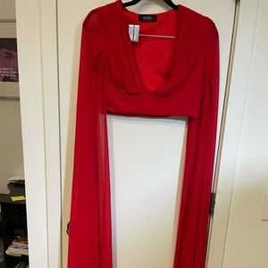 Red crop blouse with super long sleeves